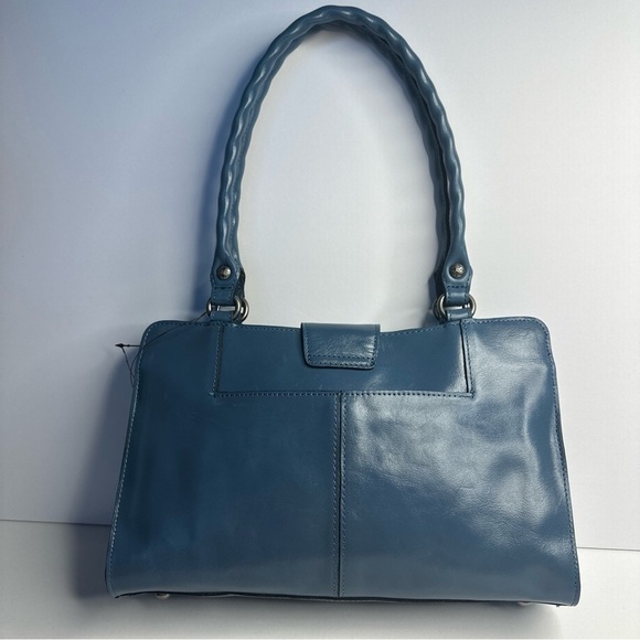 Patricia Nash Safflower Blue Leather Satchel Rienzo Italian Pheasant New - Picture 6 of 14